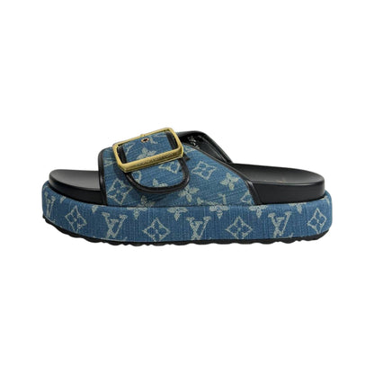 Louis Vuitton Denim Buckle Slides – Luxury Platform Summer Sandals 💙✨