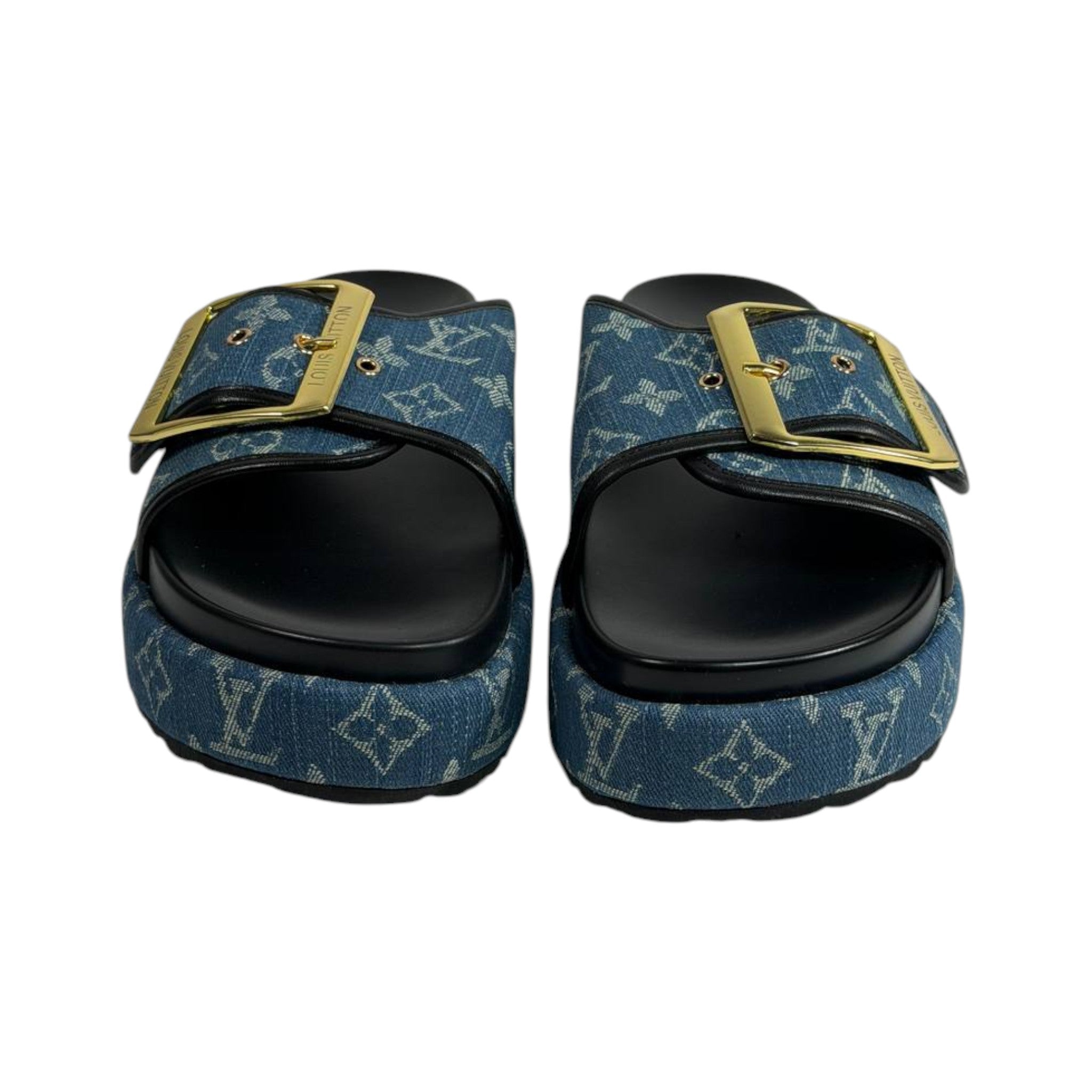 Louis Vuitton Denim Buckle Slides – Luxury Platform Summer Sandals 💙✨