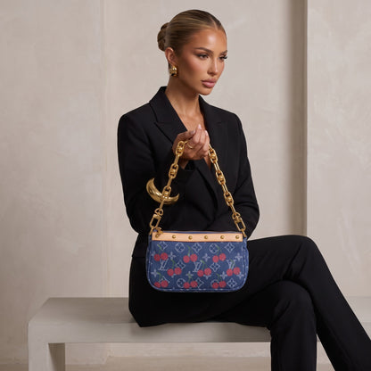 Louis Vuitton Denim Cherry Shoulder Bag – Blue 🍒👜