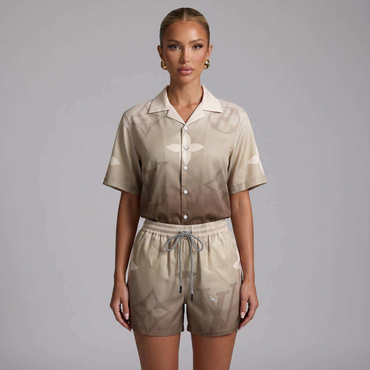 🤎 Louis Vuitton Gradient Monogram Set – Refined Luxury Co-Ord Outfit 🩳👕✨