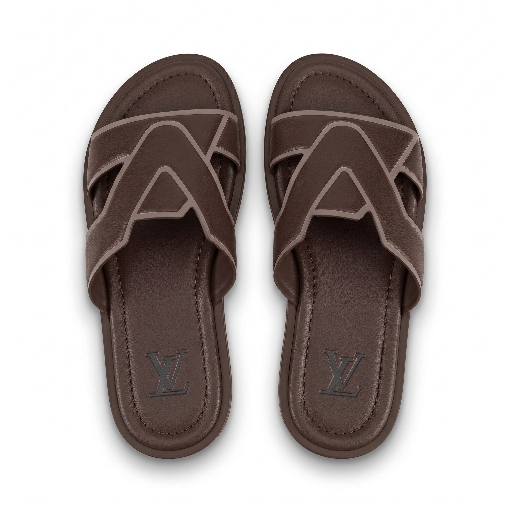 Louis Vuitton LV Cross Strap Leather Slides – Brown