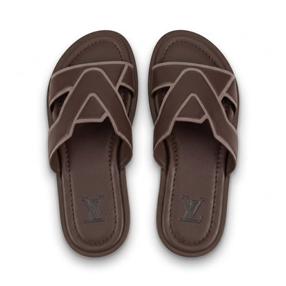Louis Vuitton LV Cross Strap Leather Slides – Brown