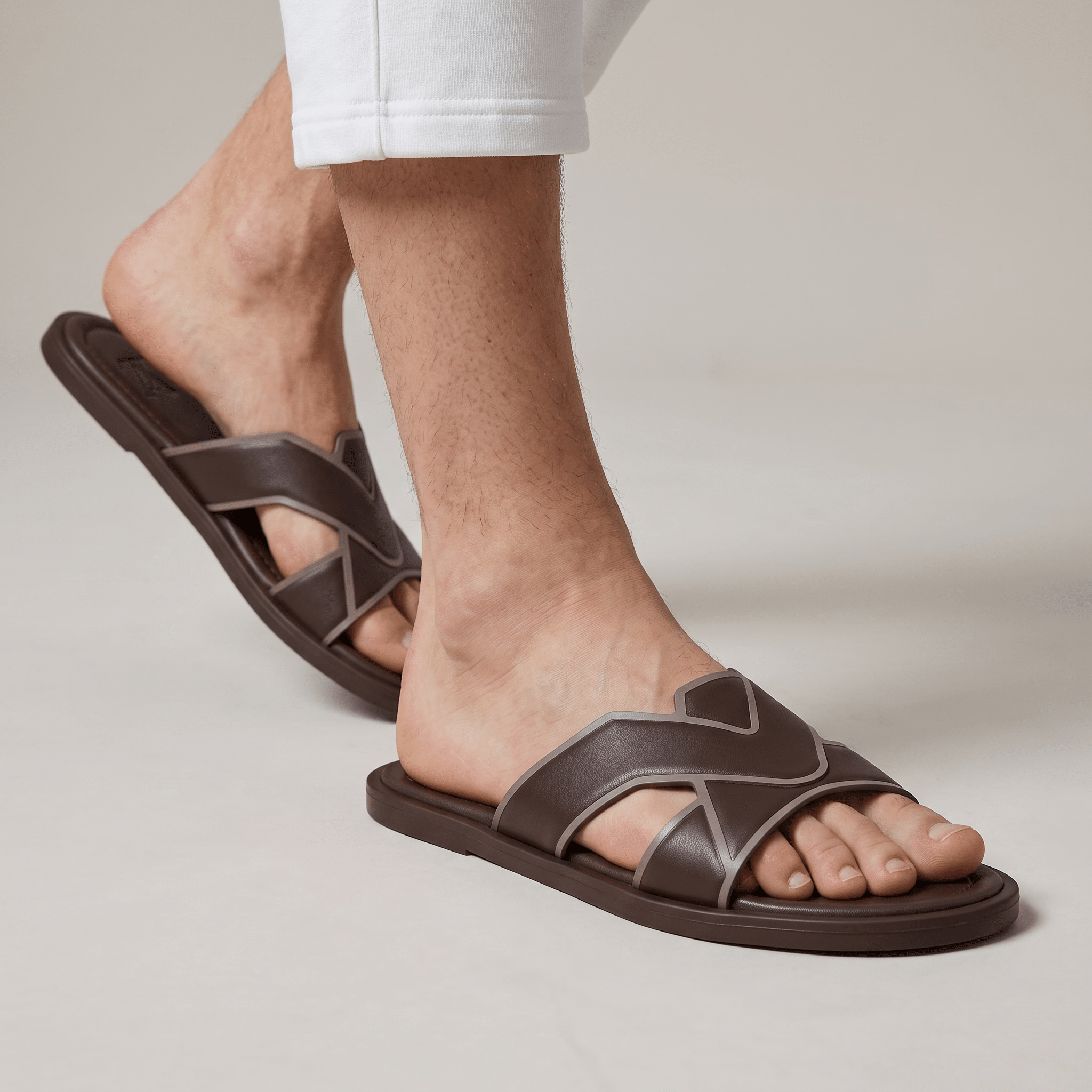 Louis Vuitton LV Cross Strap Leather Slides – Brown