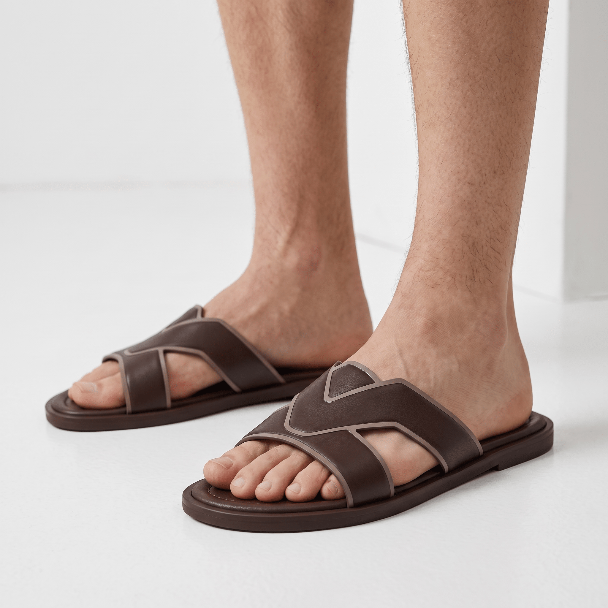 Louis Vuitton LV Cross Strap Leather Slides – Brown