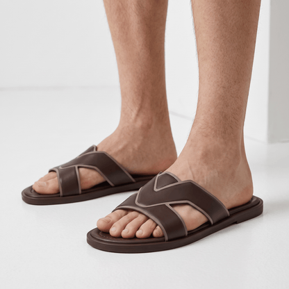 Louis Vuitton LV Cross Strap Leather Slides – Brown