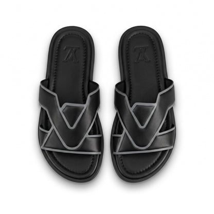 Louis Vuitton LV Interlocking Leather Slides – Black
