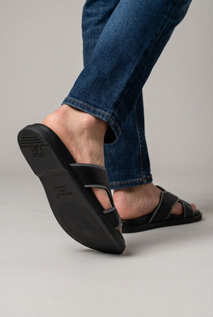 Louis Vuitton LV Interlocking Leather Slides – Black