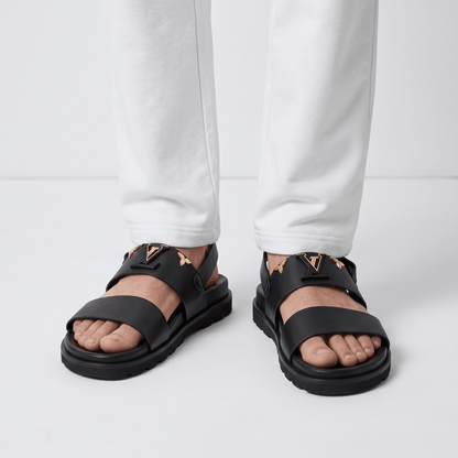 Louis Vuitton LV Monogram Buckle Leather Sandals – Black