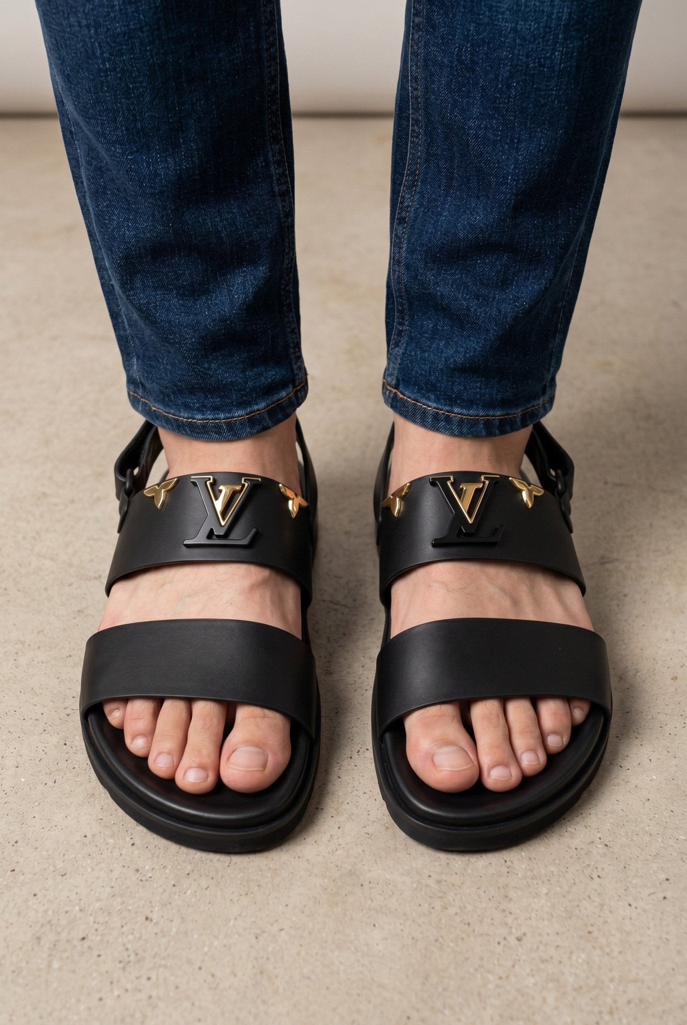 Louis Vuitton LV Monogram Buckle Leather Sandals – Black