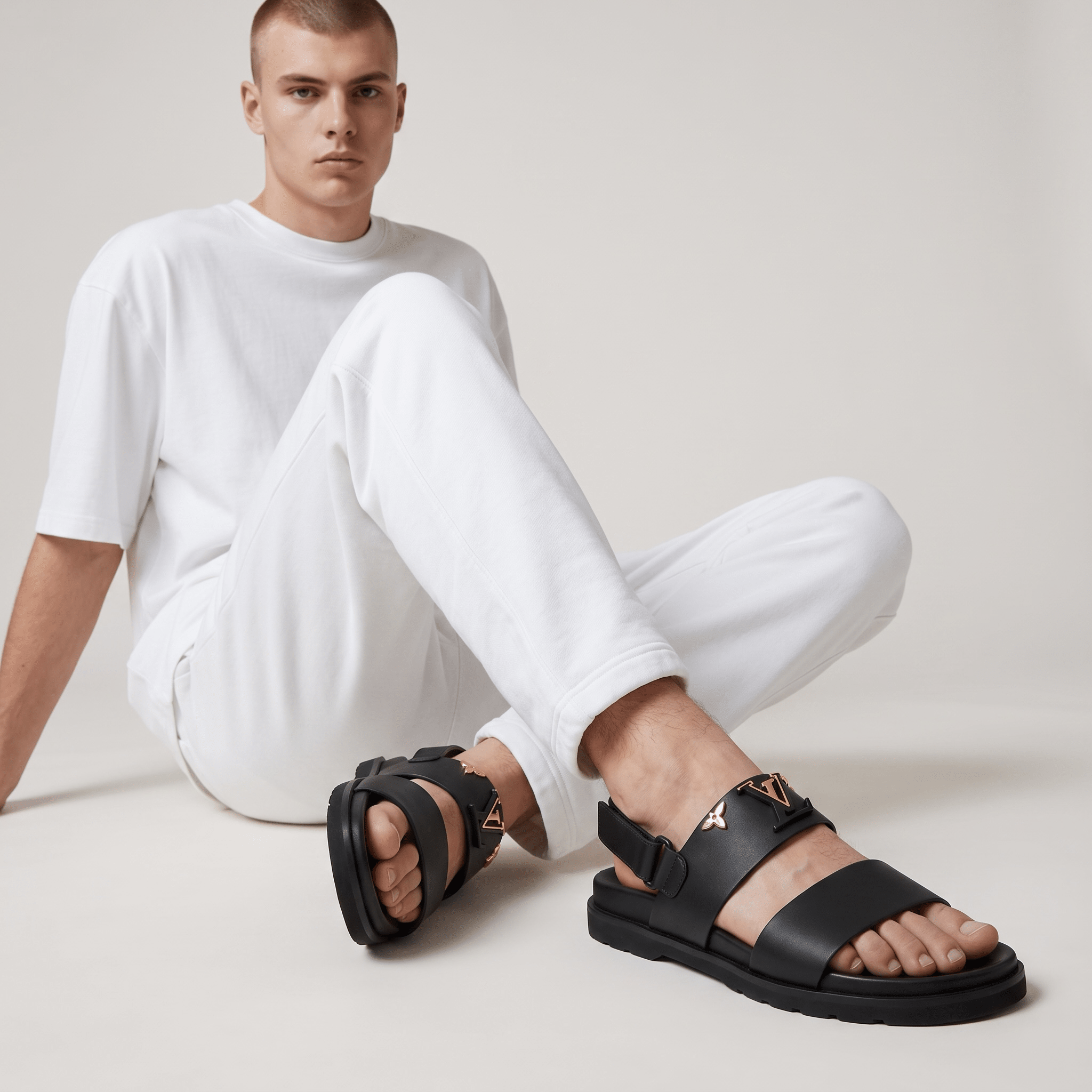 Louis Vuitton LV Monogram Buckle Leather Sandals – Black