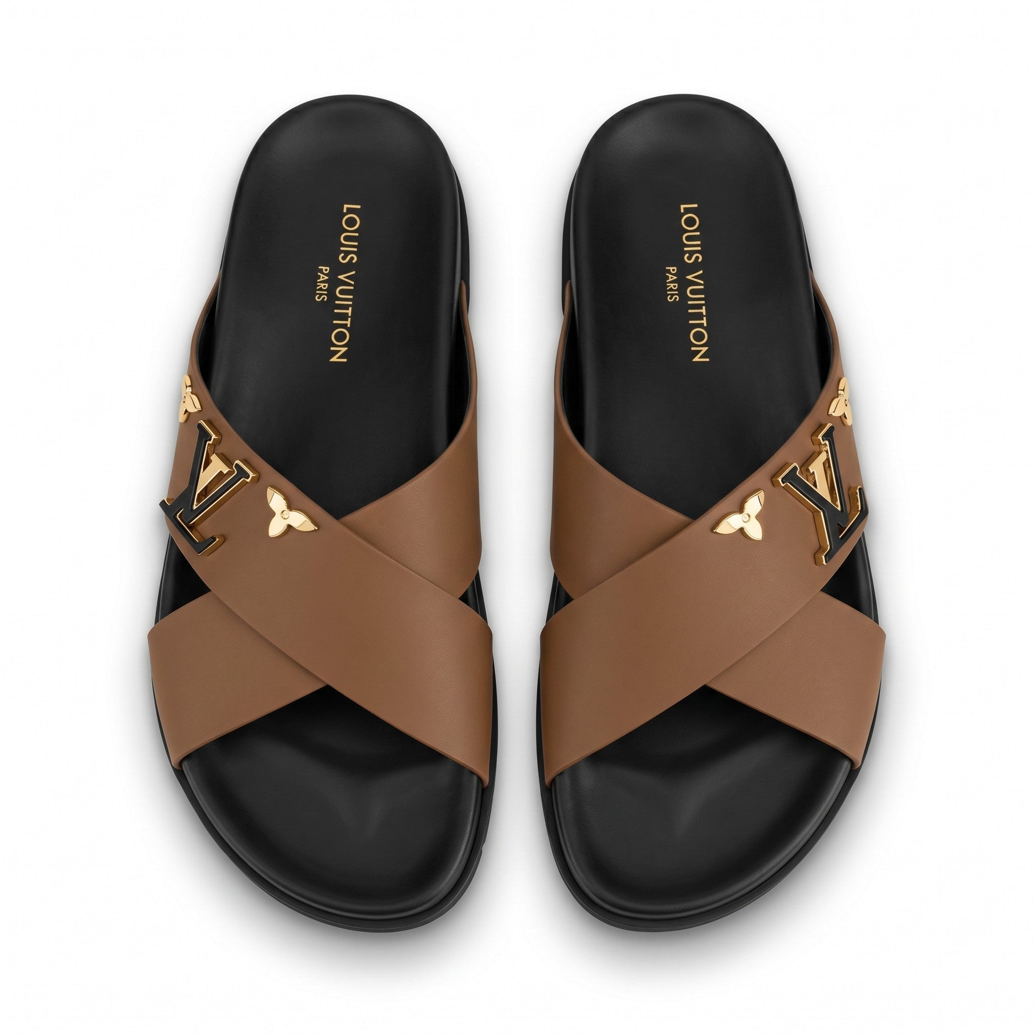 Louis Vuitton Monogram Cross-Strap Slides – Camel Brown