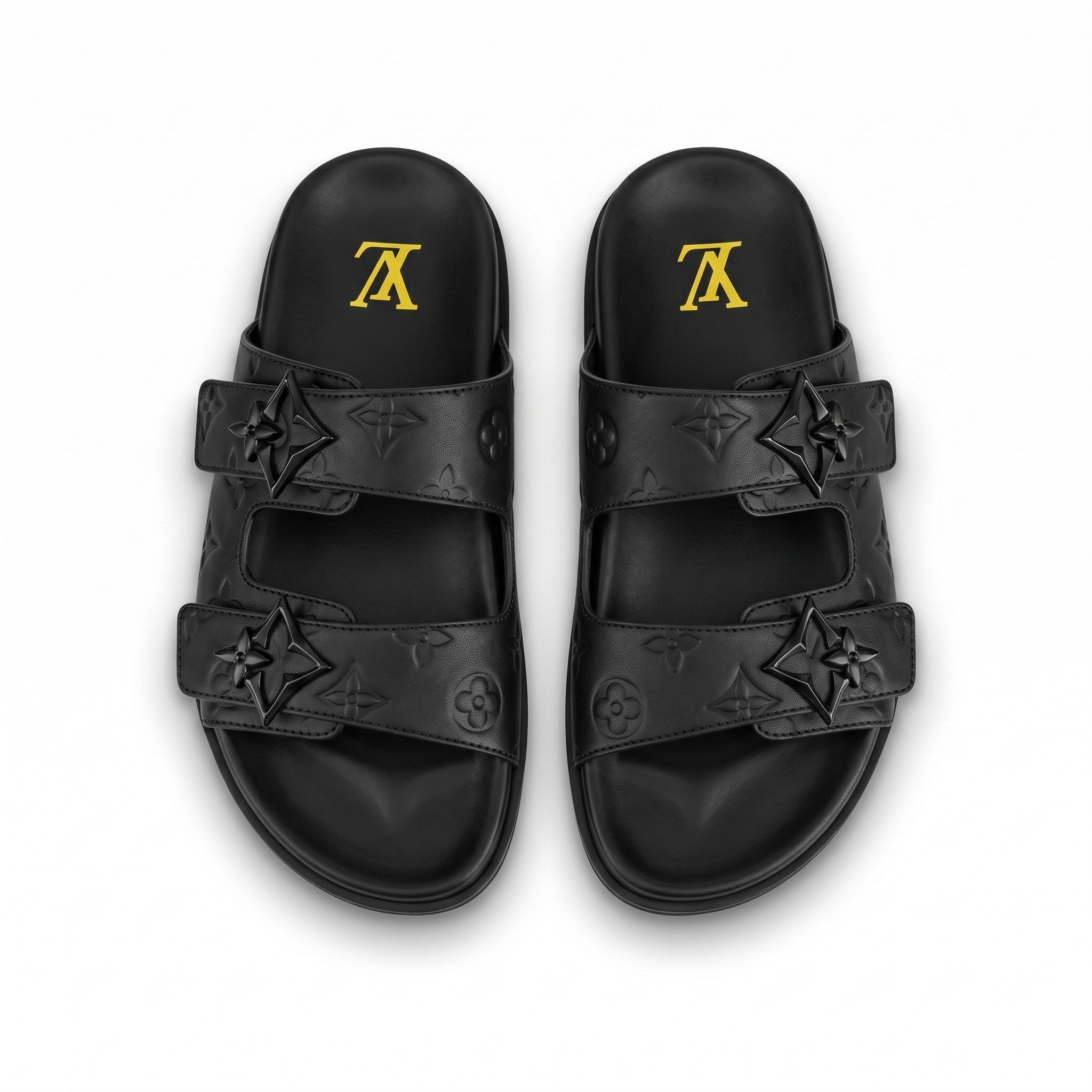 Louis Vuitton Monogram Double-Buckle Slides – Matte Black