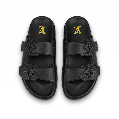 Louis Vuitton Monogram Double-Buckle Slides – Matte Black