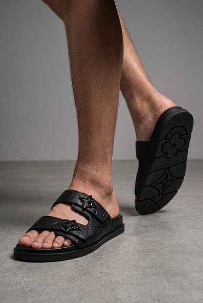 Louis Vuitton Monogram Double-Buckle Slides – Matte Black