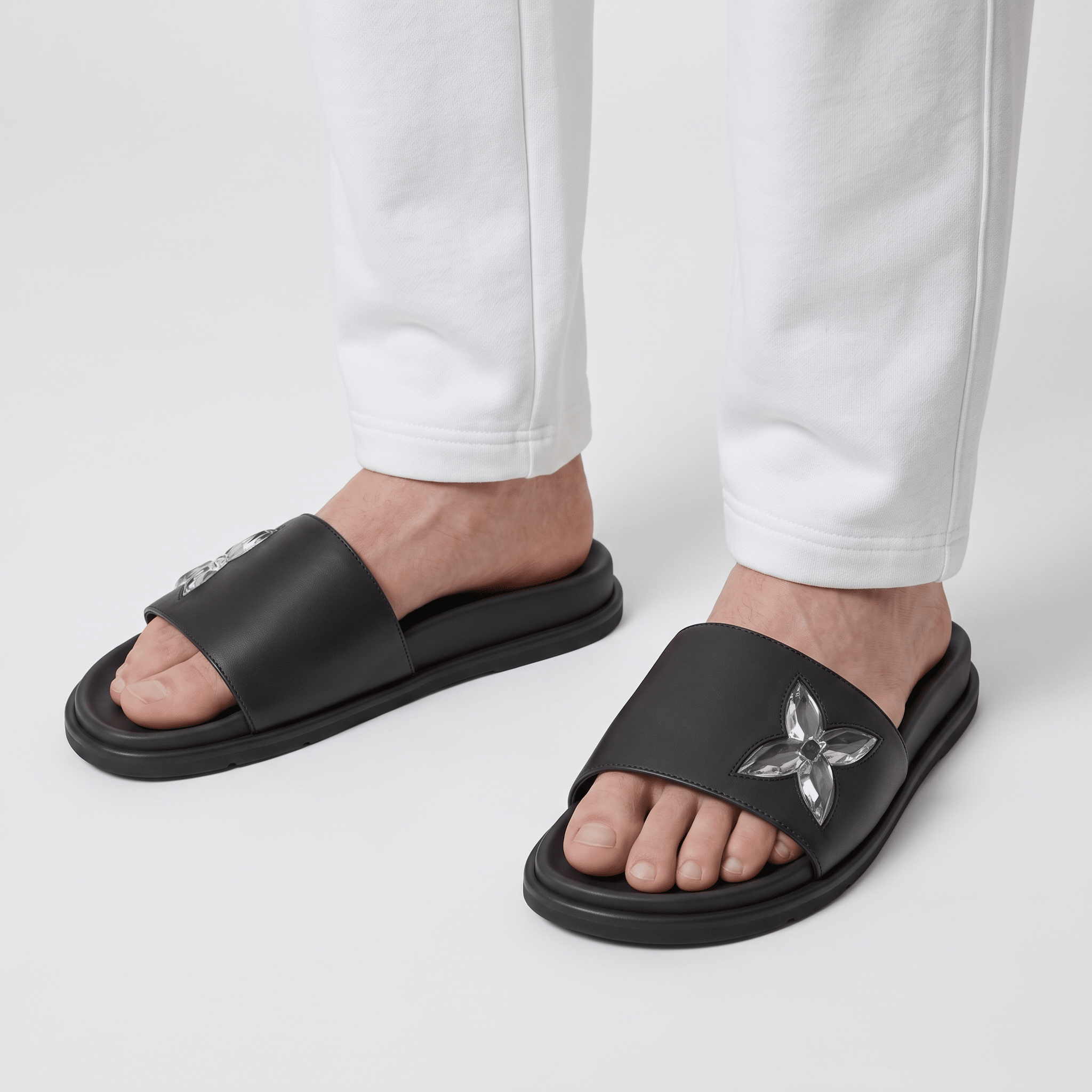 Louis Vuitton Monogram Flower Black Slides
