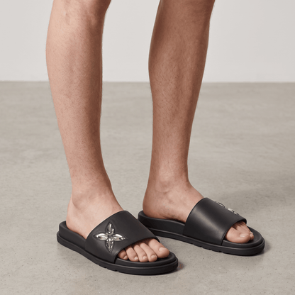 Louis Vuitton Monogram Flower Black Slides