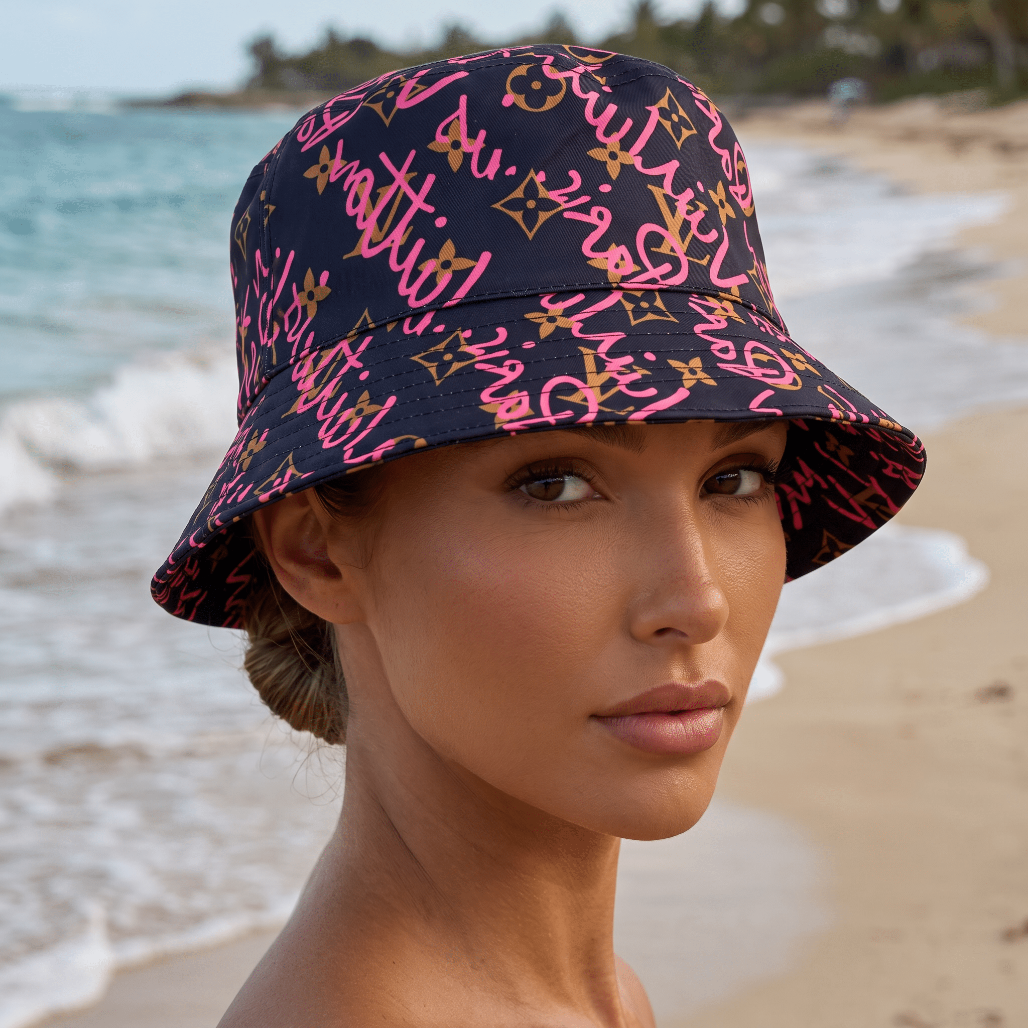 Louis Vuitton Monogram Graffiti Bucket Hat – Black/Pink 🖤💖