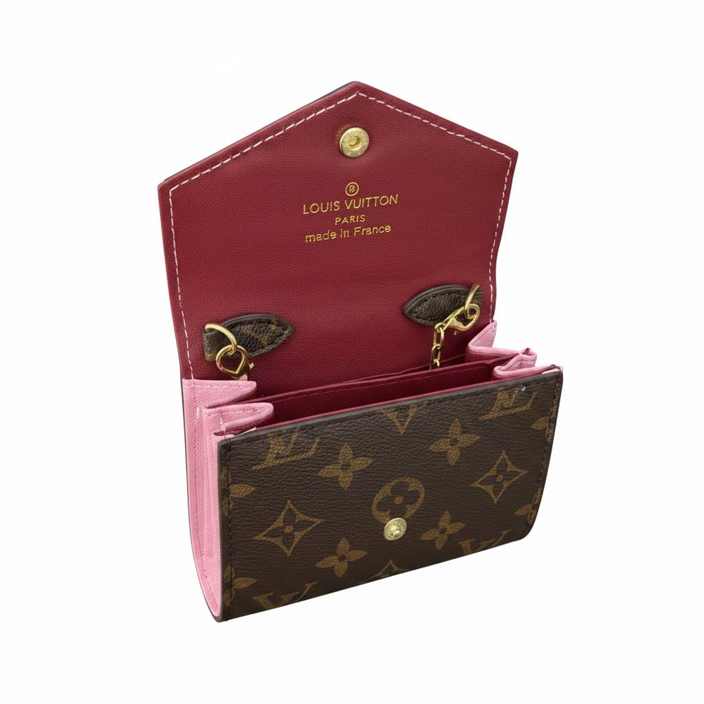 Louis Vuitton Monogram Mini Chain Wallet – Luxury Crossbody Bag Brown & Pink ✨👜