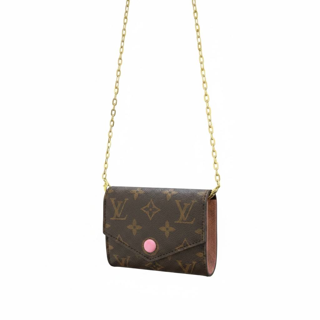Louis Vuitton Monogram Mini Chain Wallet – Luxury Crossbody Bag Brown & Pink ✨👜