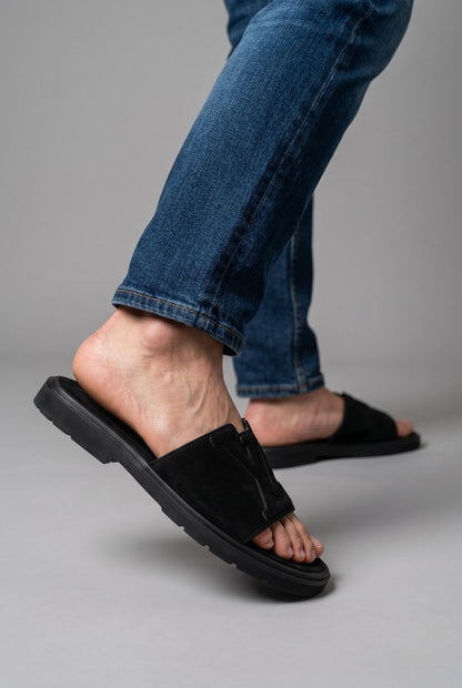 Louis Vuitton Monogram Suede Slides – All Black