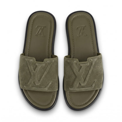 Louis Vuitton Monogram Suede Slides – Olive Green