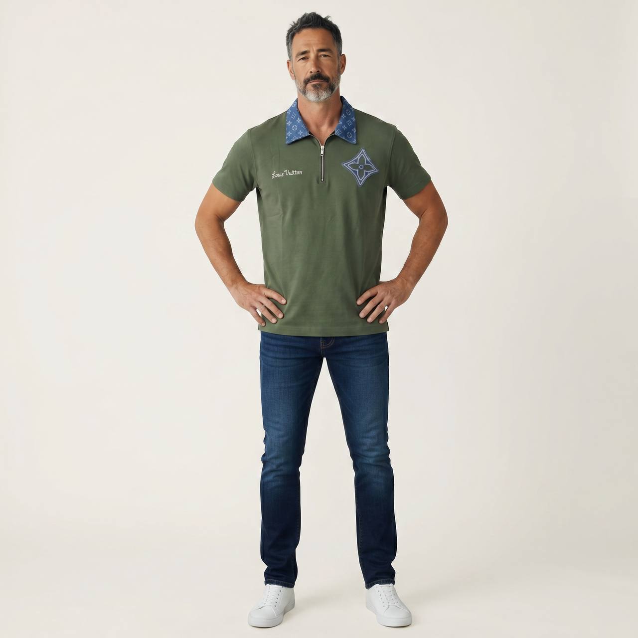 Louis Vuitton Monogram Zip Polo – Olive Green Edition 💚💙