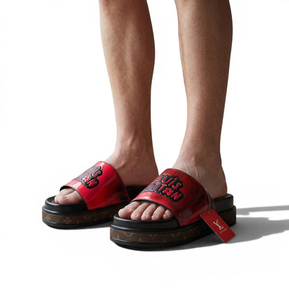 Louis Vuitton Red Platform Slides – Luxury Monogram Statement Sandals ❤️👡