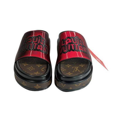 Louis Vuitton Red Platform Slides – Luxury Monogram Statement Sandals ❤️👡
