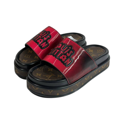 Louis Vuitton Red Platform Slides – Luxury Monogram Statement Sandals ❤️👡