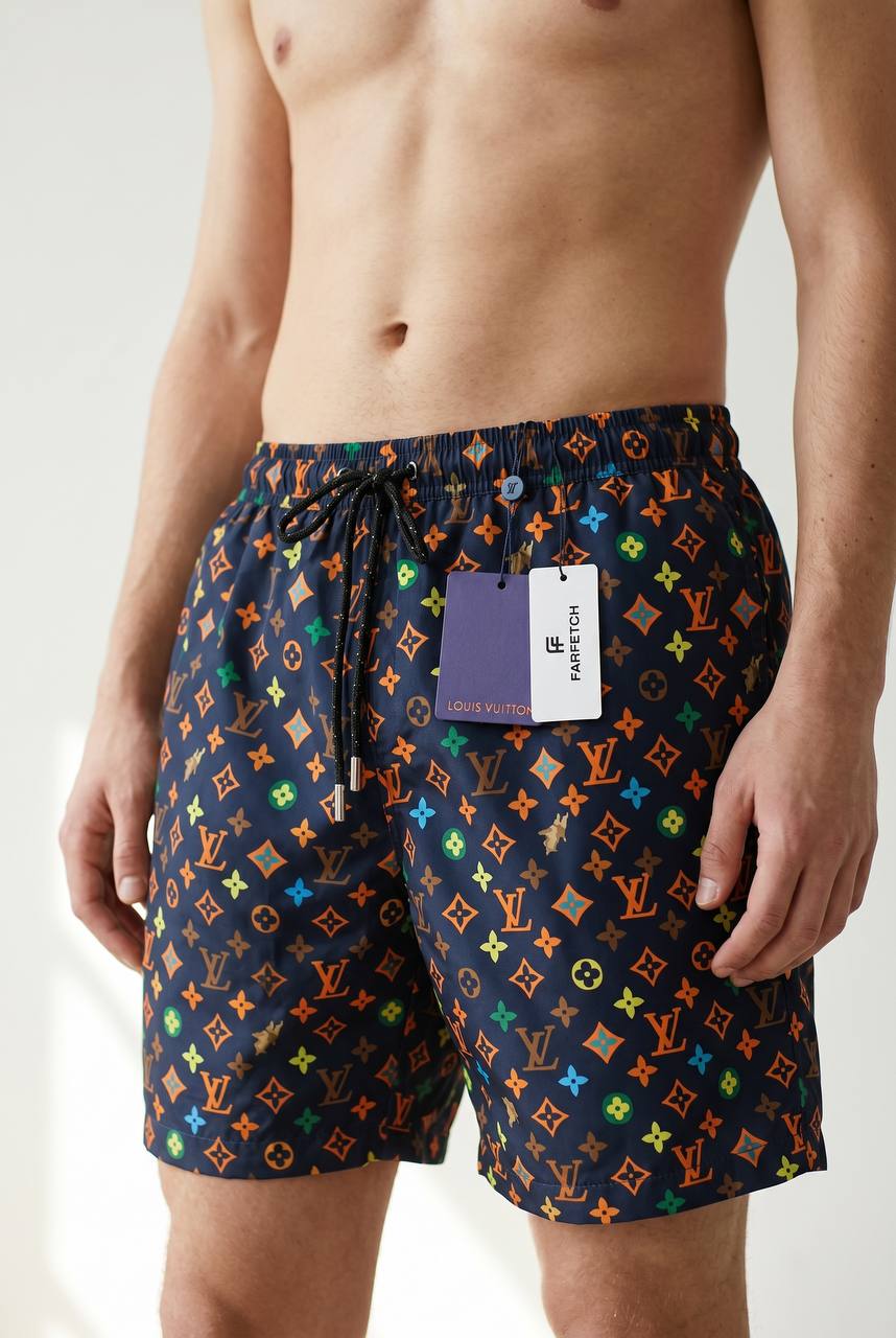 🌈 Louis Vuitton Style Monogram Swim Shorts – Multicolor Luxury Beachwear 🩳🔥