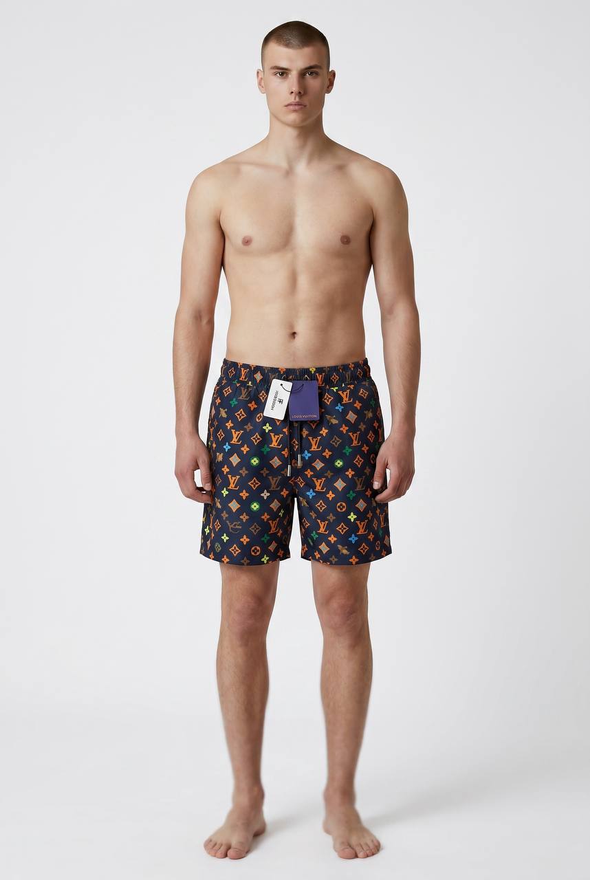 🌈 Louis Vuitton Style Monogram Swim Shorts – Multicolor Luxury Beachwear 🩳🔥