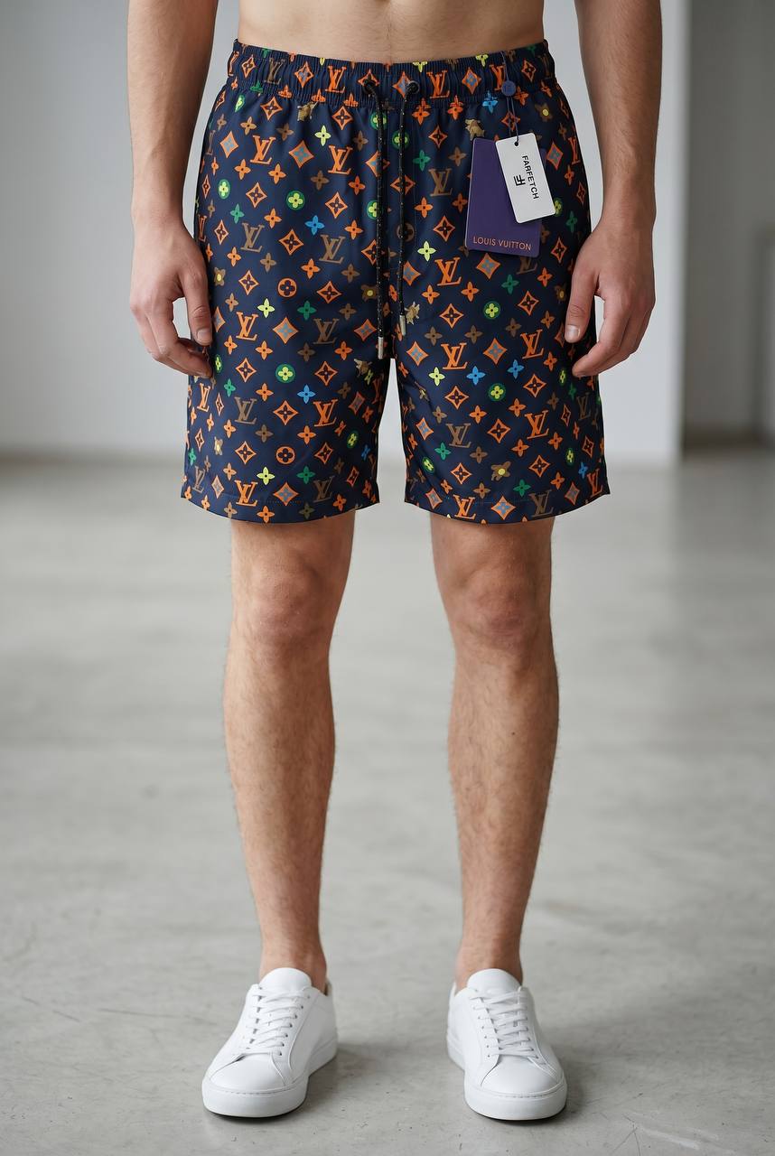 🌈 Louis Vuitton Style Monogram Swim Shorts – Multicolor Luxury Beachwear 🩳🔥