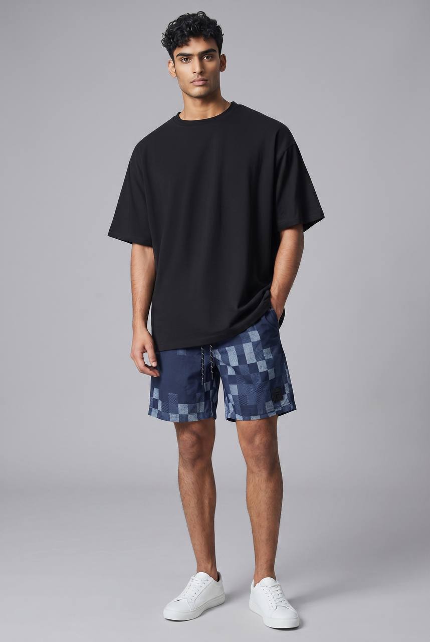 Louis Vuitton-Style Navy Damier Checkered Shorts 🩳