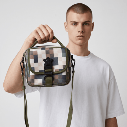🟩 Louis Vuitton Utility Checkered Crossbody Bag – Olive Green