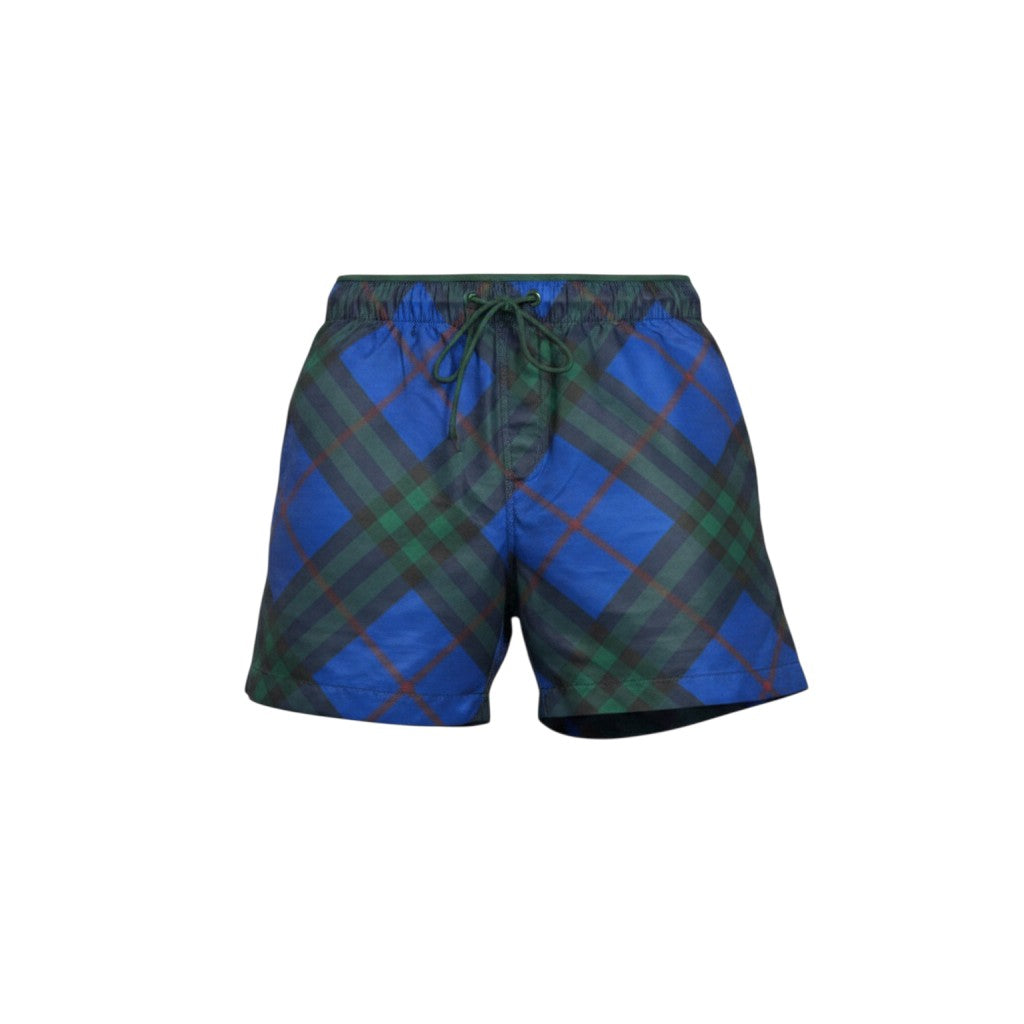 Burberry-Inspired Checkered Swim Short – Blue & Green Plaid