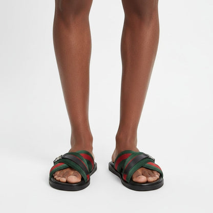 Gucci Green & Red Cross Strap SLIDE– Luxury Designer Summer Slides 💚❤️✨