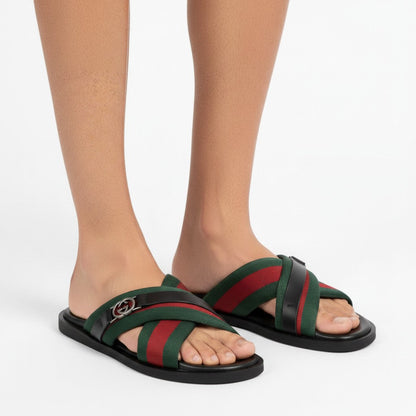 Gucci Green & Red Cross Strap SLIDE– Luxury Designer Summer Slides 💚❤️✨