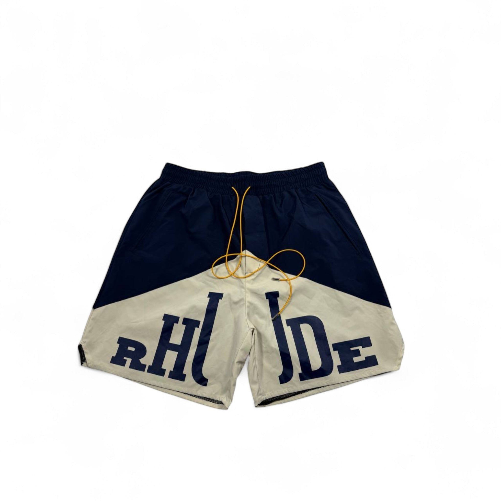 Rhude Panel Logo Swim Shorts – Navy & Cream