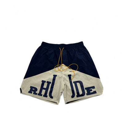 Rhude Panel Logo Swim Shorts – Navy & Cream