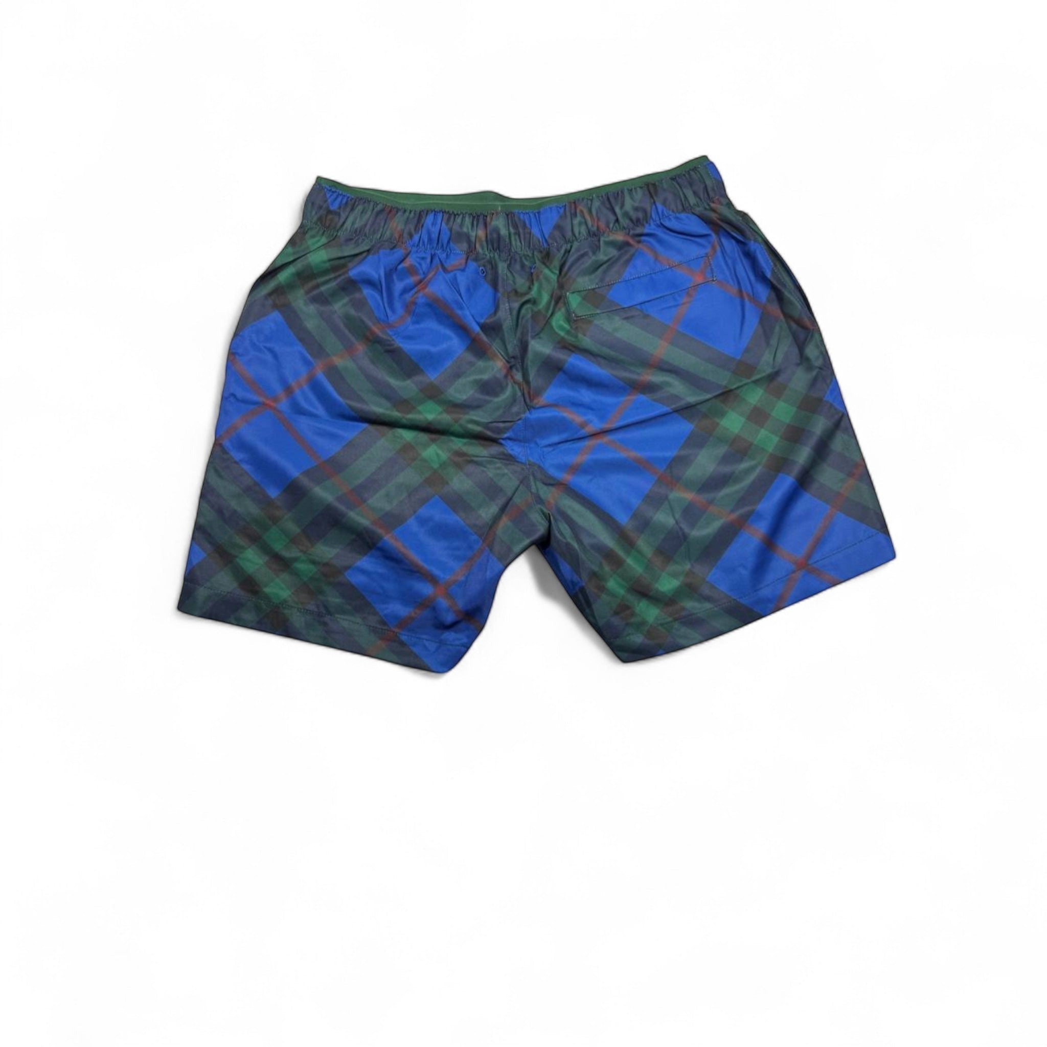 Burberry-Inspired Checkered Swim Short – Blue & Green Plaid