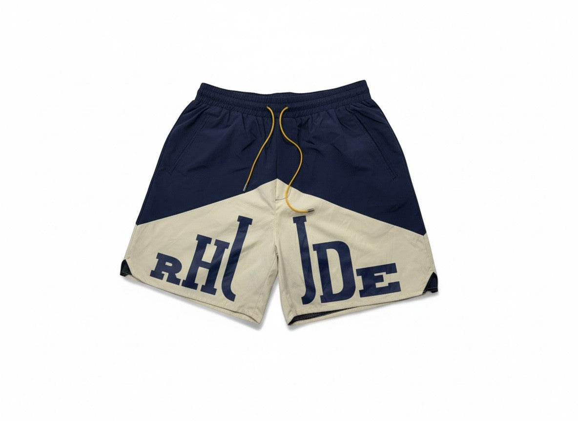 Rhude Panel Logo Swim Shorts – Navy & Cream