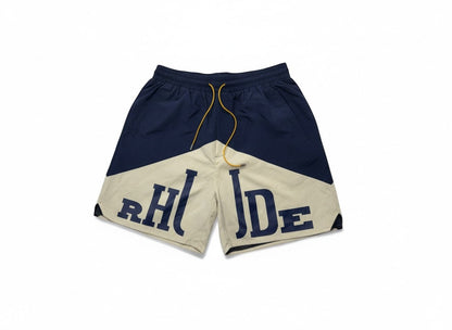 Rhude Panel Logo Swim Shorts – Navy & Cream