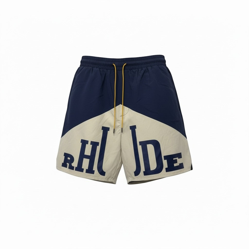 Rhude Panel Logo Swim Shorts – Navy & Cream