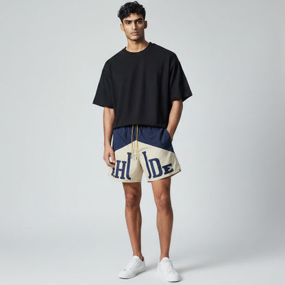 Rhude Panel Logo Swim Shorts – Navy & Cream