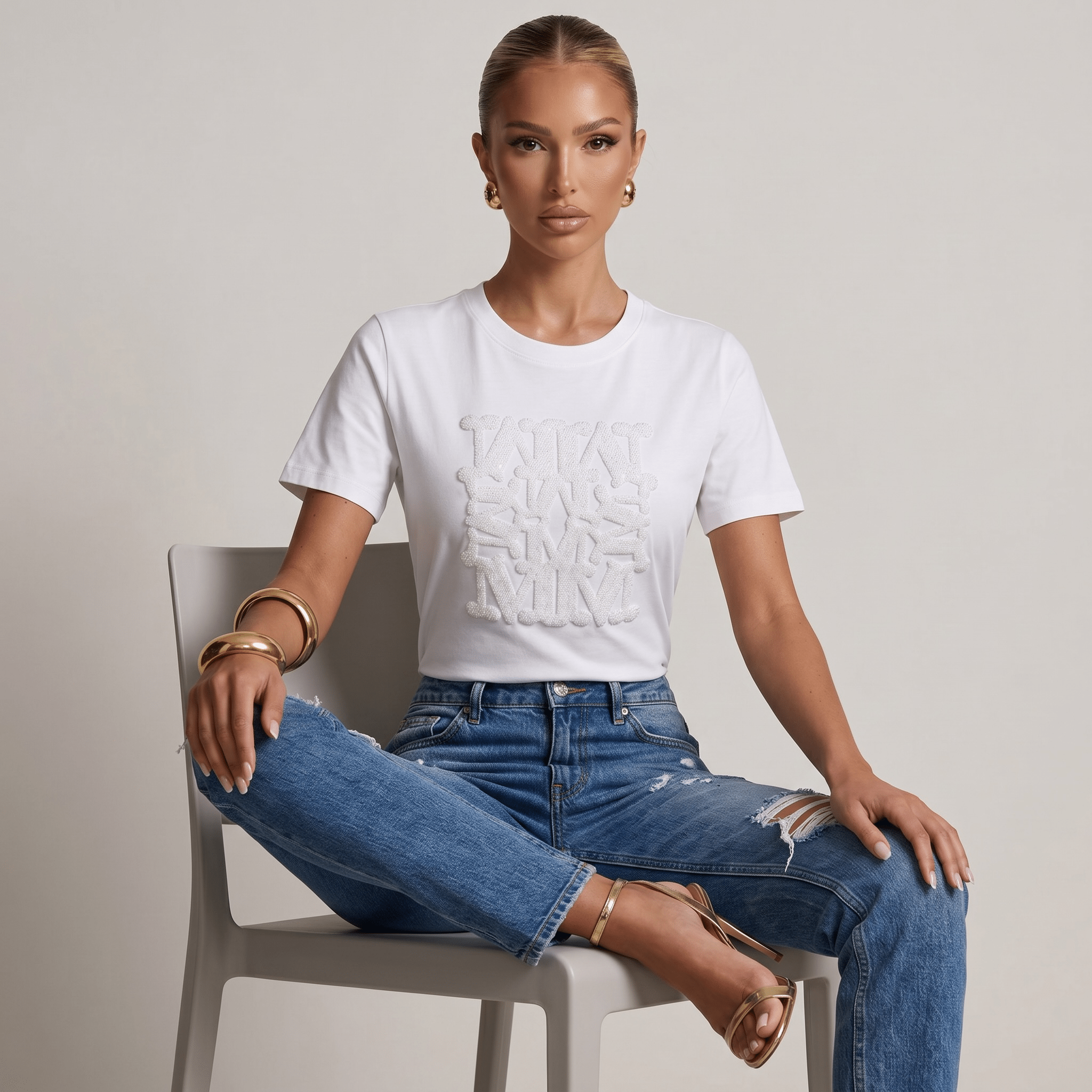 Max Mara Monogram Embossed White T-Shirt 🤍✨