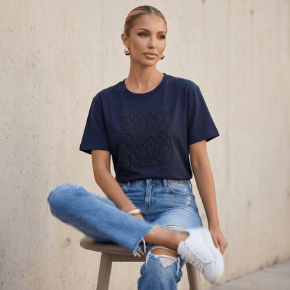 Max Mara Navy Sequin Logo T-Shirt 💙✨