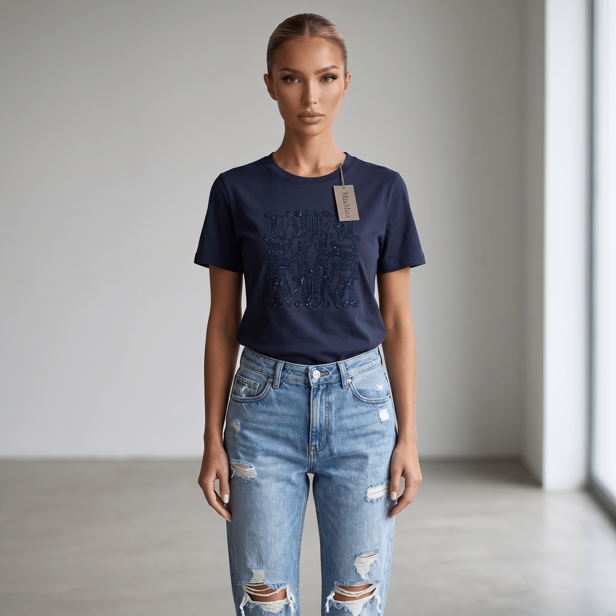 Max Mara Navy Sequin Logo T-Shirt 💙✨
