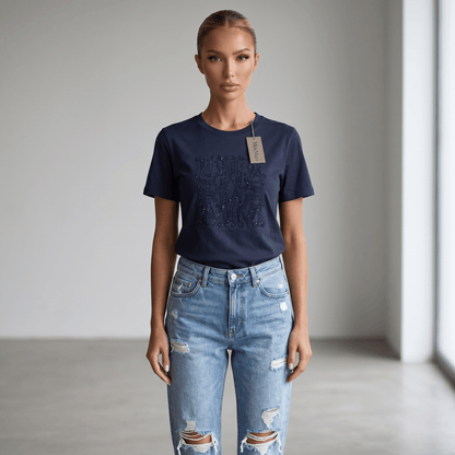 Max Mara Navy Sequin Logo T-Shirt 💙✨