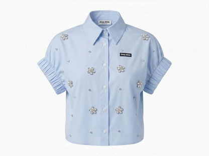 Miu Miu Baby Blue Crystal Flower Embellished Shirt 🩵✨
