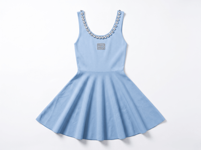 Miu Miu Crystal Embellished Baby Blue Mini Dress 💎✨ one size